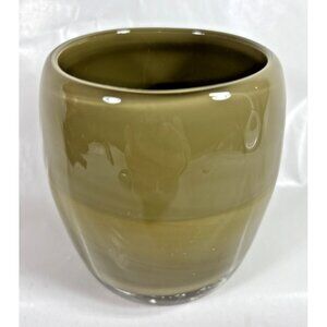 Glass.ful Votive Candle Holder Olive Green Handblown Cased Glass Canadian
